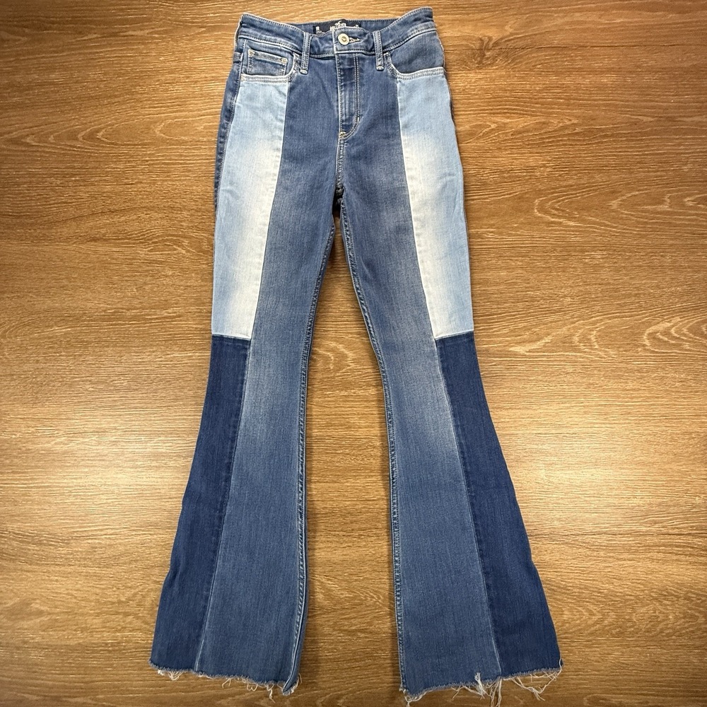 Hollister Flare Jeans Women's 25x32 High Rise Patchwork Colorblock Denim Y2K